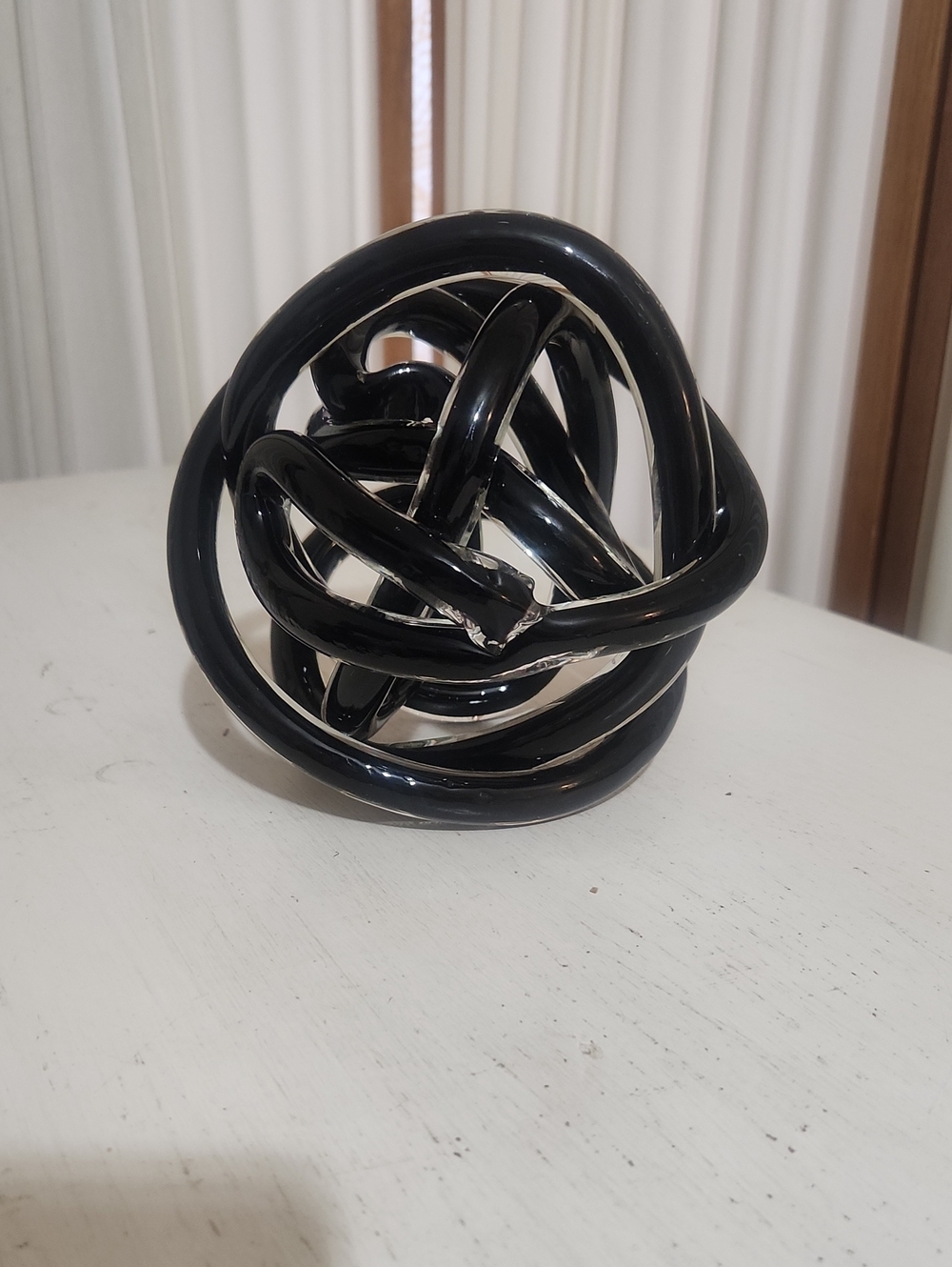 Modern Black Handblown Glass Knot Orb Sculpture Decorative Accent